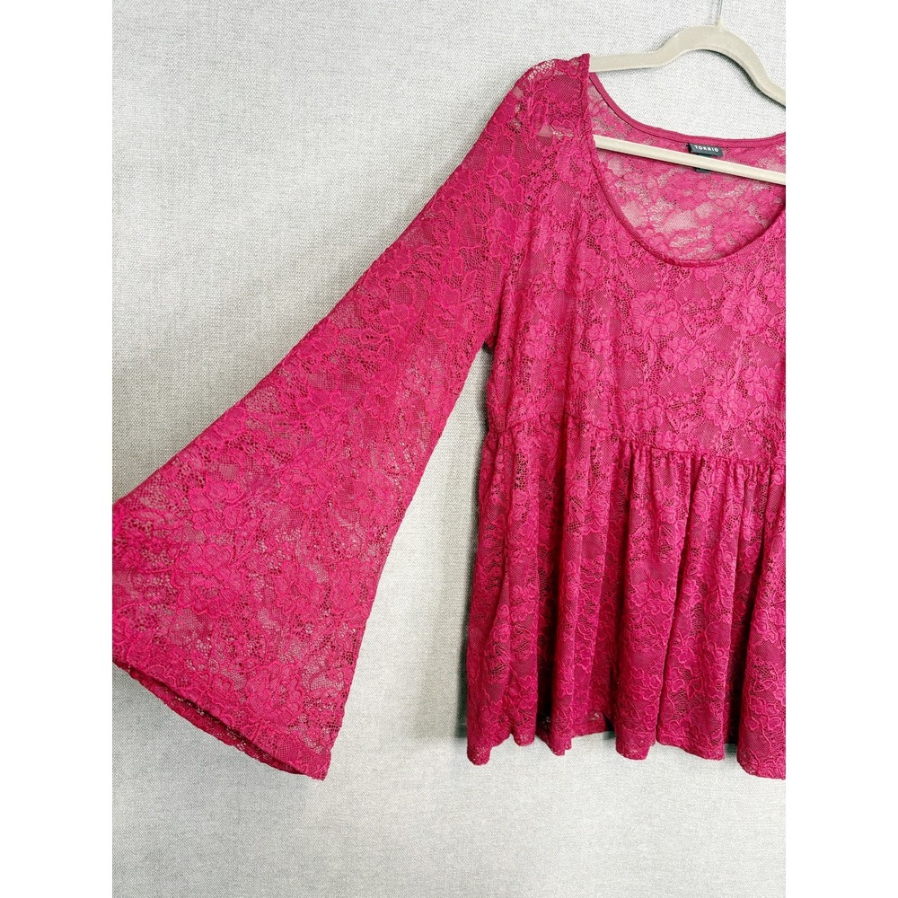 Torrid Top Womens Large 0 Pink Floral Lace Sheer Babydoll Fairy Whimsigoth Boho